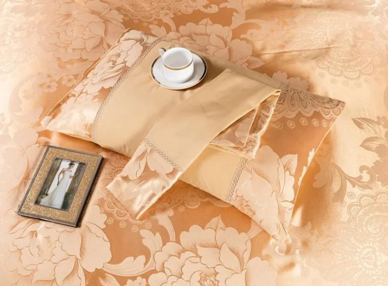 Smooth and shiny silk fabric texture.