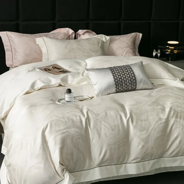 Luxurious silk material with a smooth and shiny finish.
