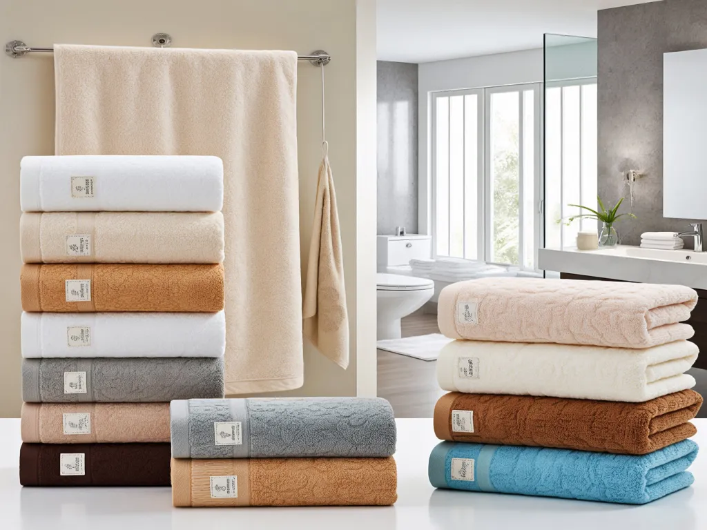 Assorted hotel bath towel sets in different colors