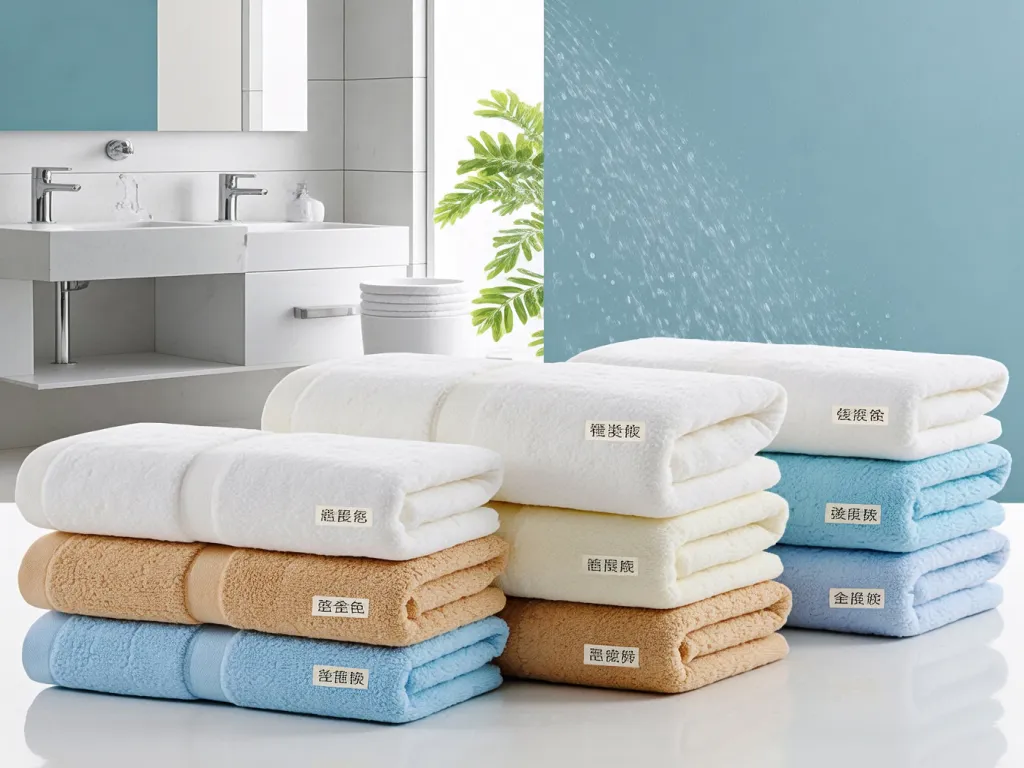 Colored hotel bath towel sets with labels