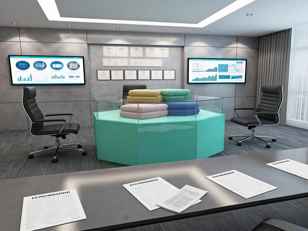 Modern office with a display of hotel towels