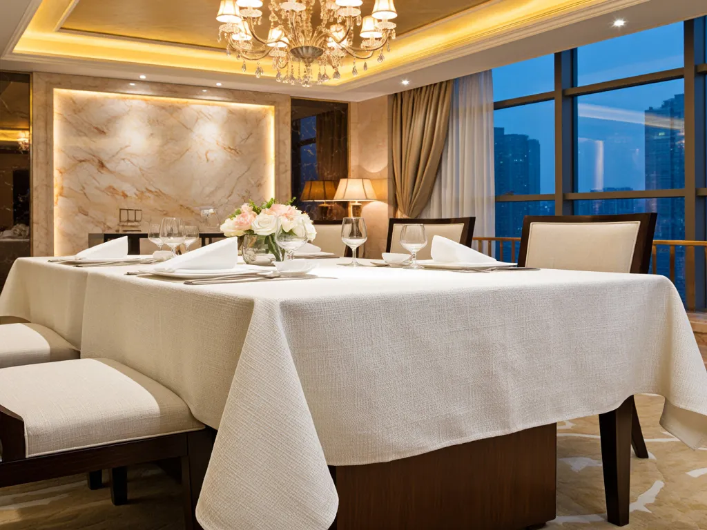 Elegant dining setup with a linen cloth tablecloth