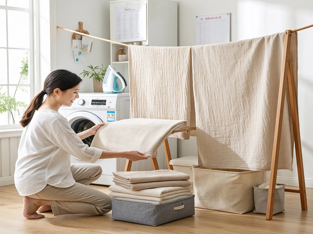 Home laundry scene with table linen fabric being prepared for washing