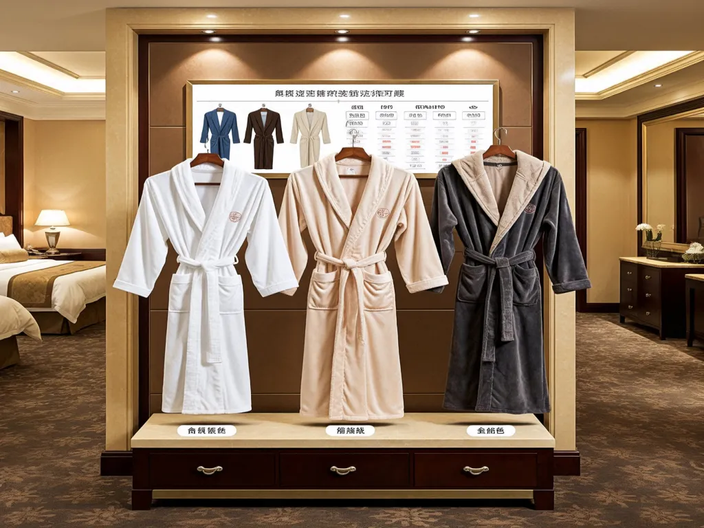 Display of different luxury hotel bathrobes