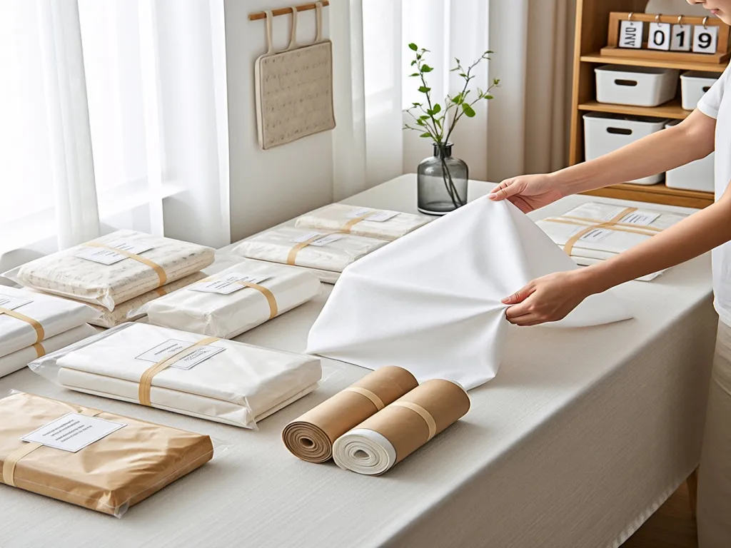 Packaged table linen ready for shipping or storage