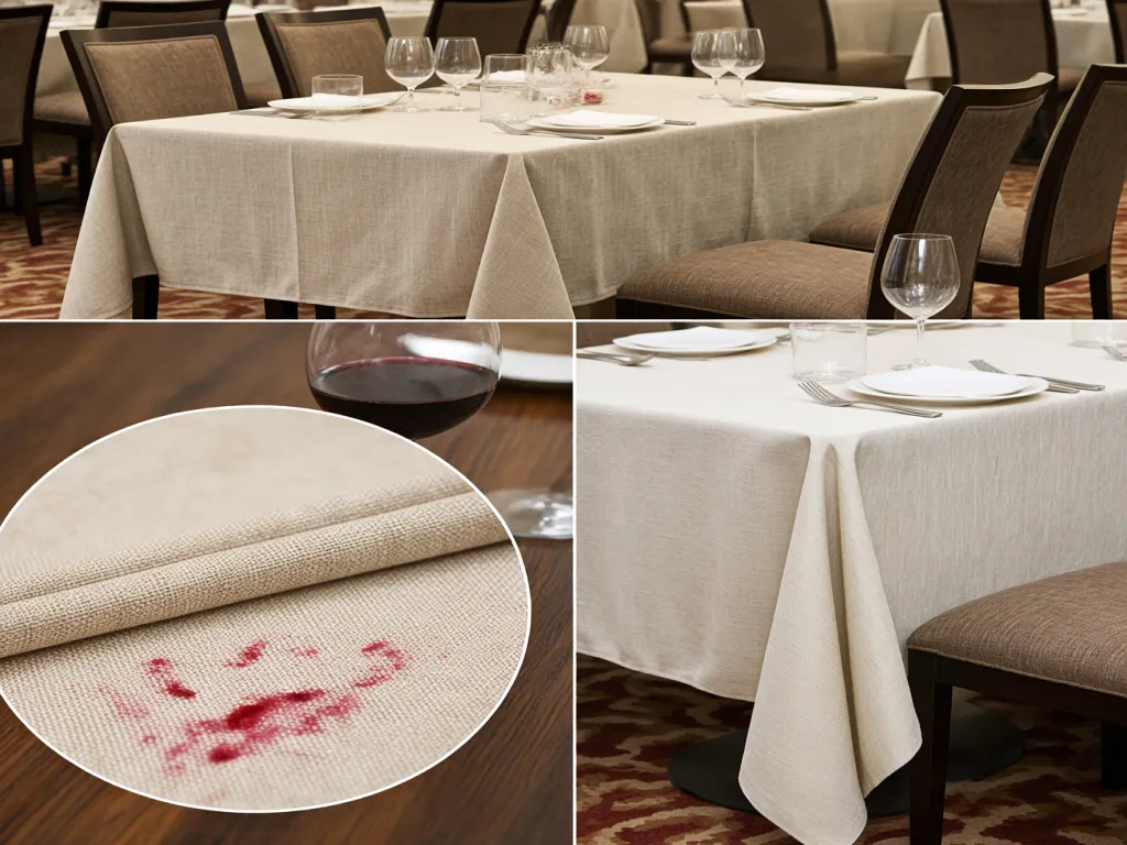 Table linen fabric showcasing its stain-resistant feature