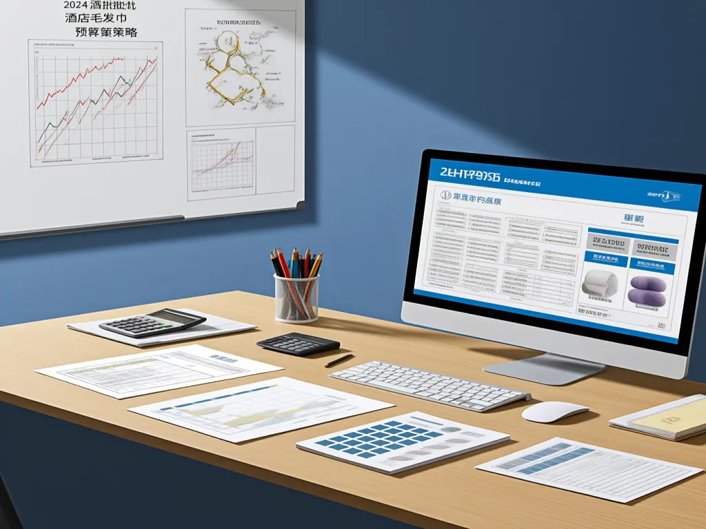 Analysis and planning of hotel towels wholesale on a desk with a computer