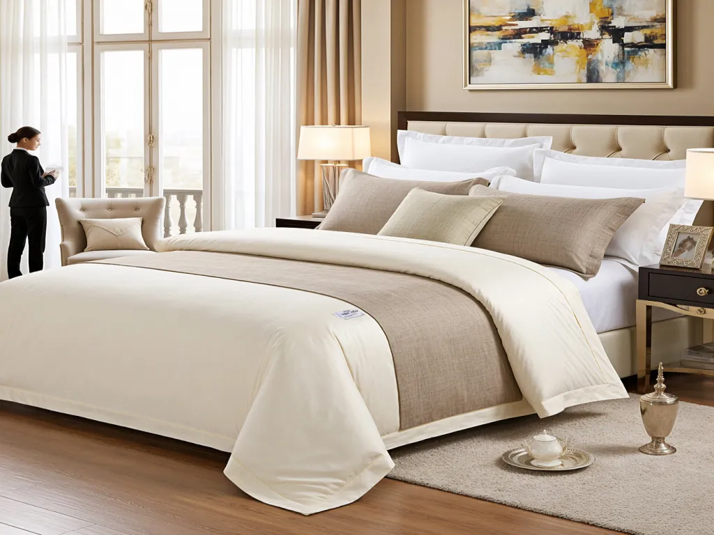 Luxury bed linen sheets on a neatly made bed
