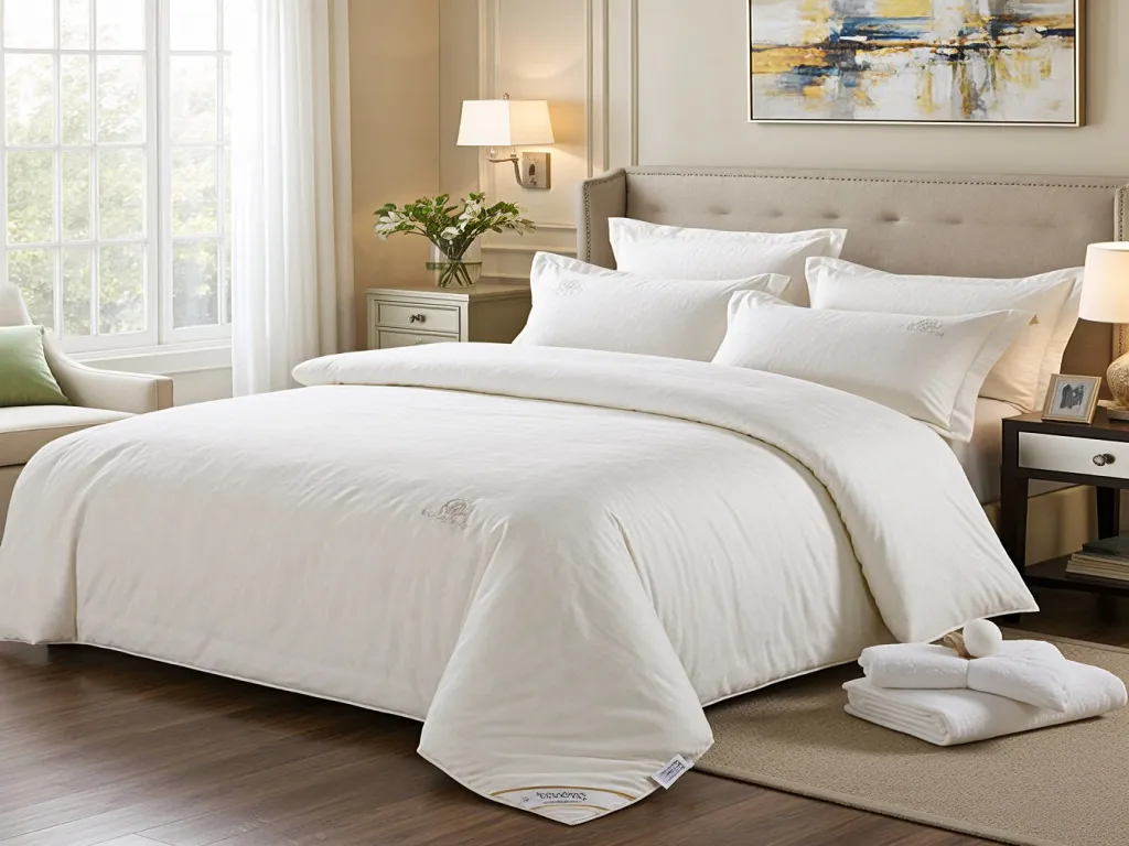 White bed linen sheets with a subtle logo