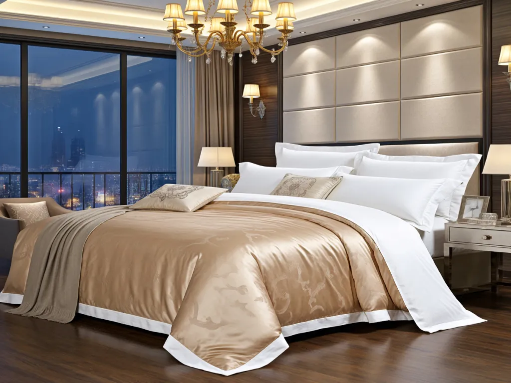 Luxury hotel linens in a well-decorated bedroom