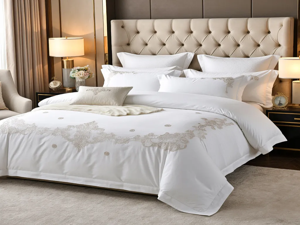 Luxury hotel quality bedding set on a neatly made bed