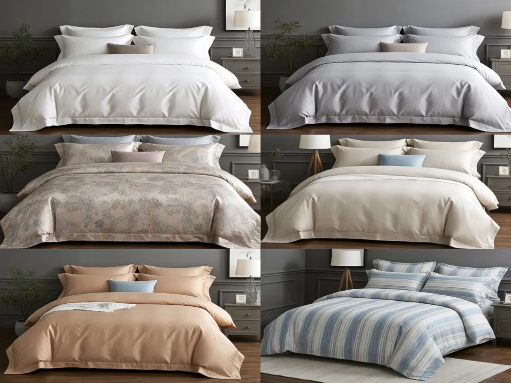 A variety of luxury hotel linens in different colors