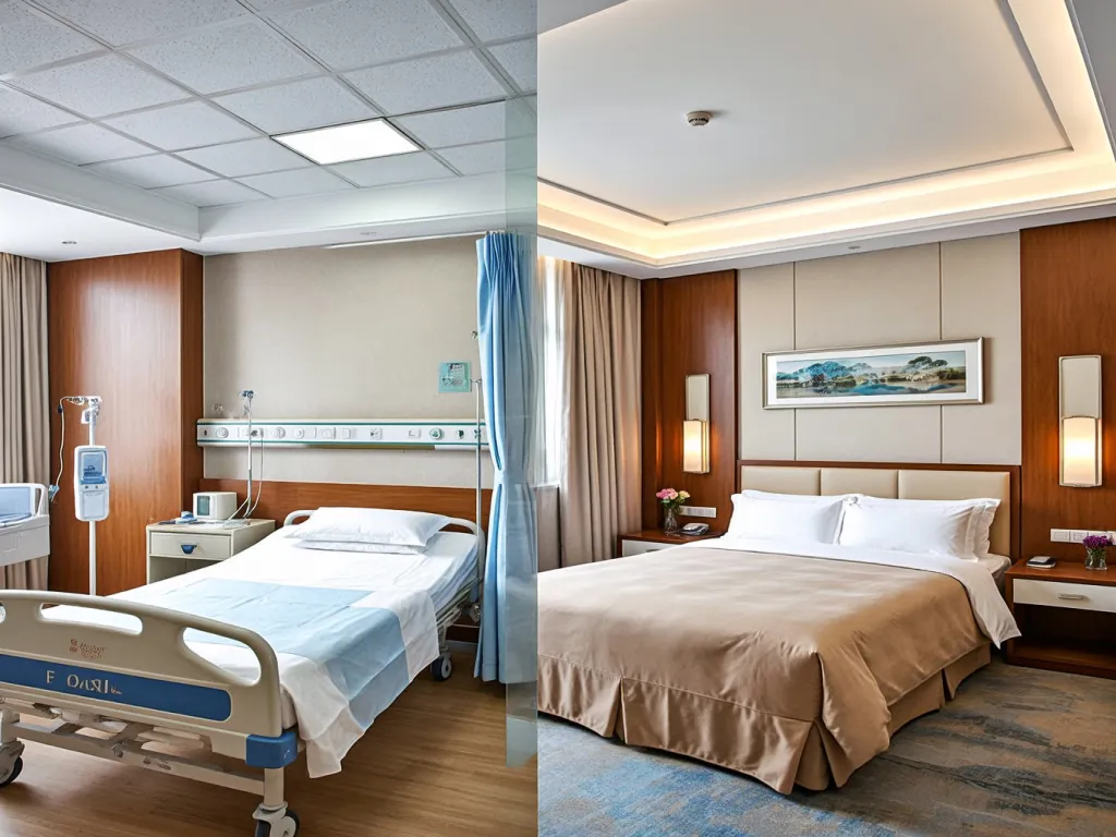 Hospital bed sheets in different hospital and hotel settings