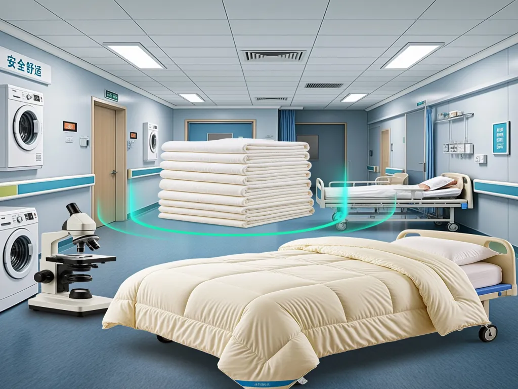 Hospital bed with neatly stacked linens