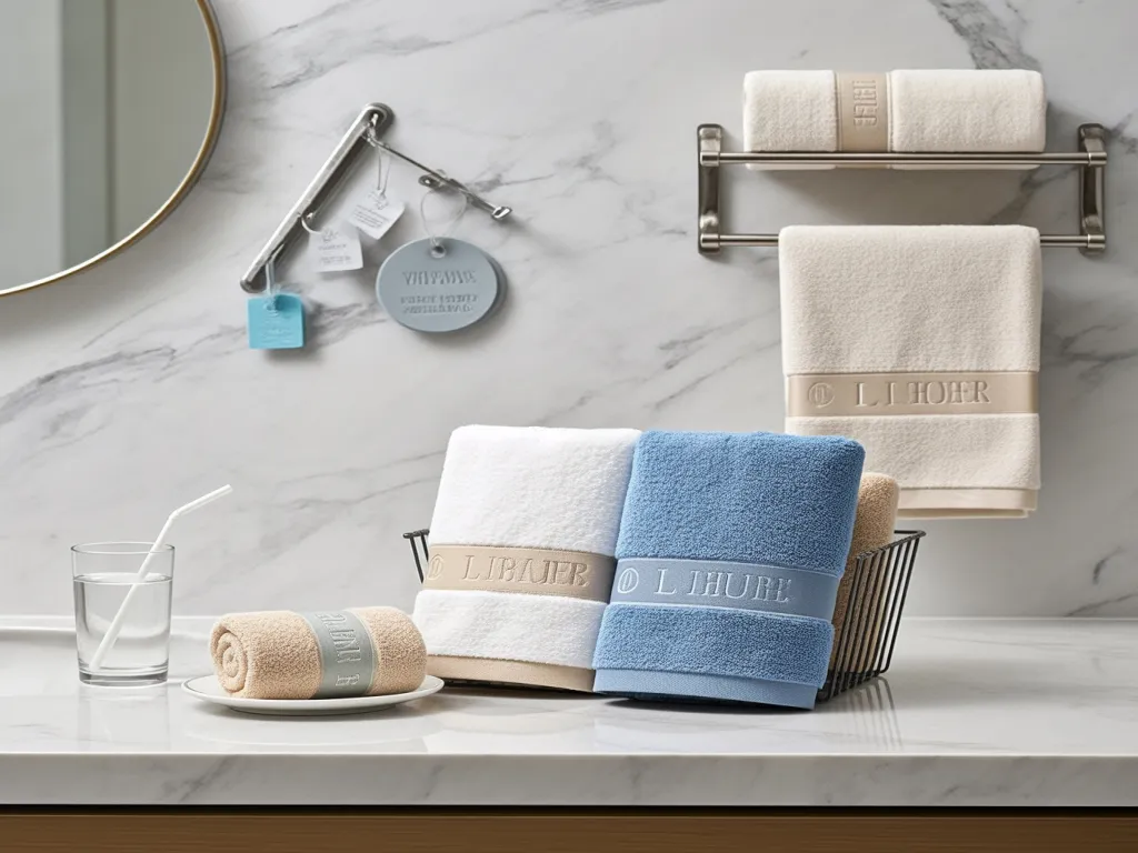 Elegant hotel bath towels in a stylish bathroom