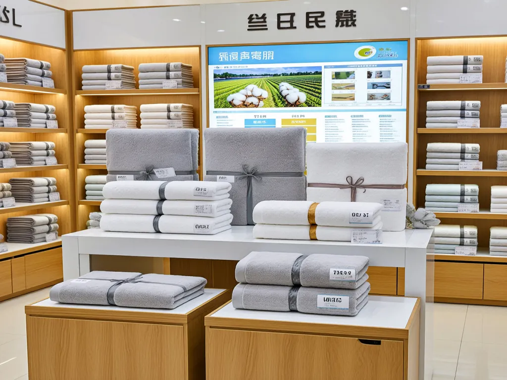 Hotel bath towel sets displayed in a store
