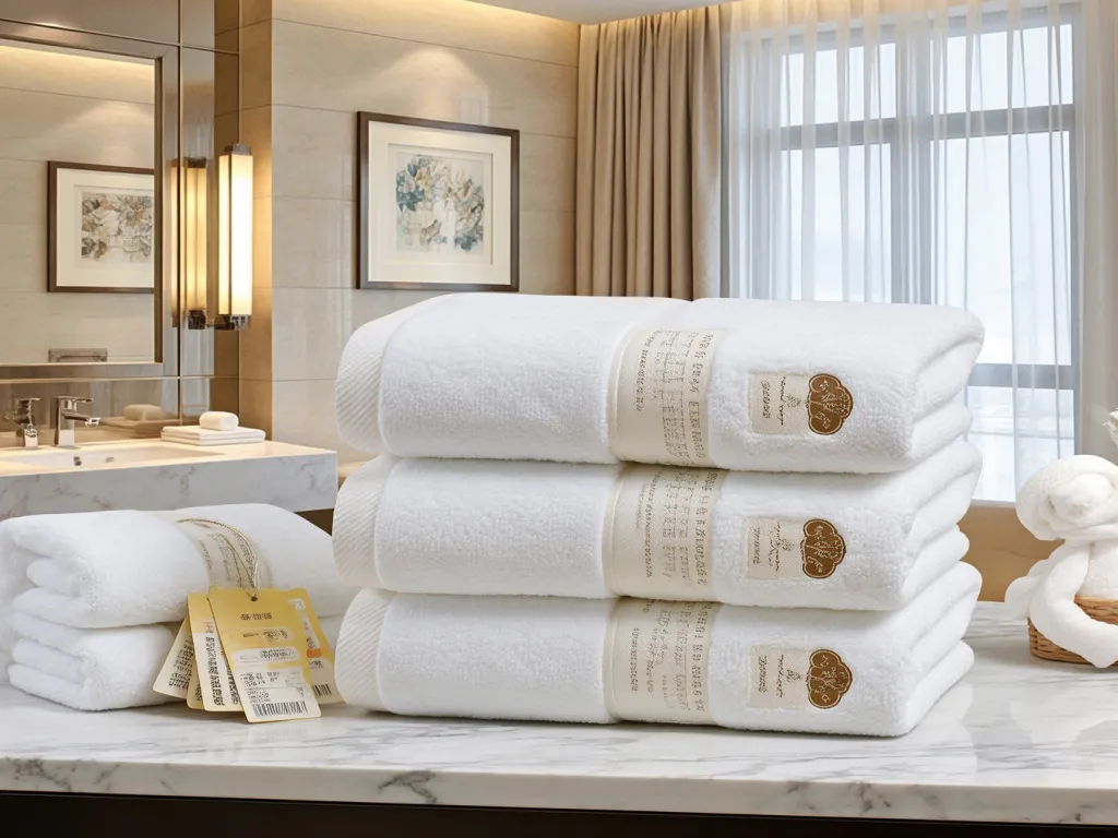 Luxury hotel bath towel sets on display