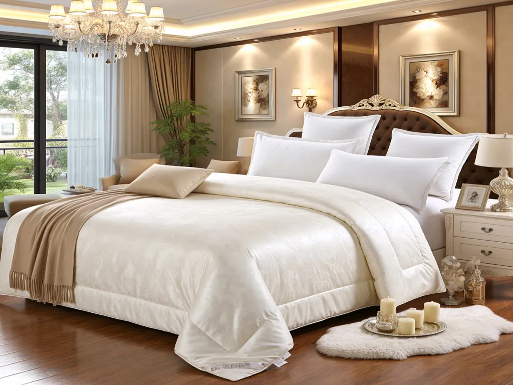 Luxury spa bed sheet set in a well-decorated bedroom