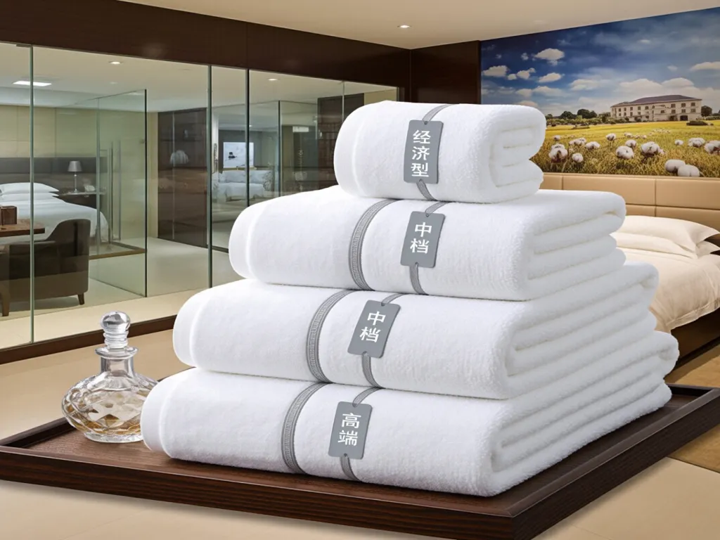 Luxury white hotel towels in a hotel suite