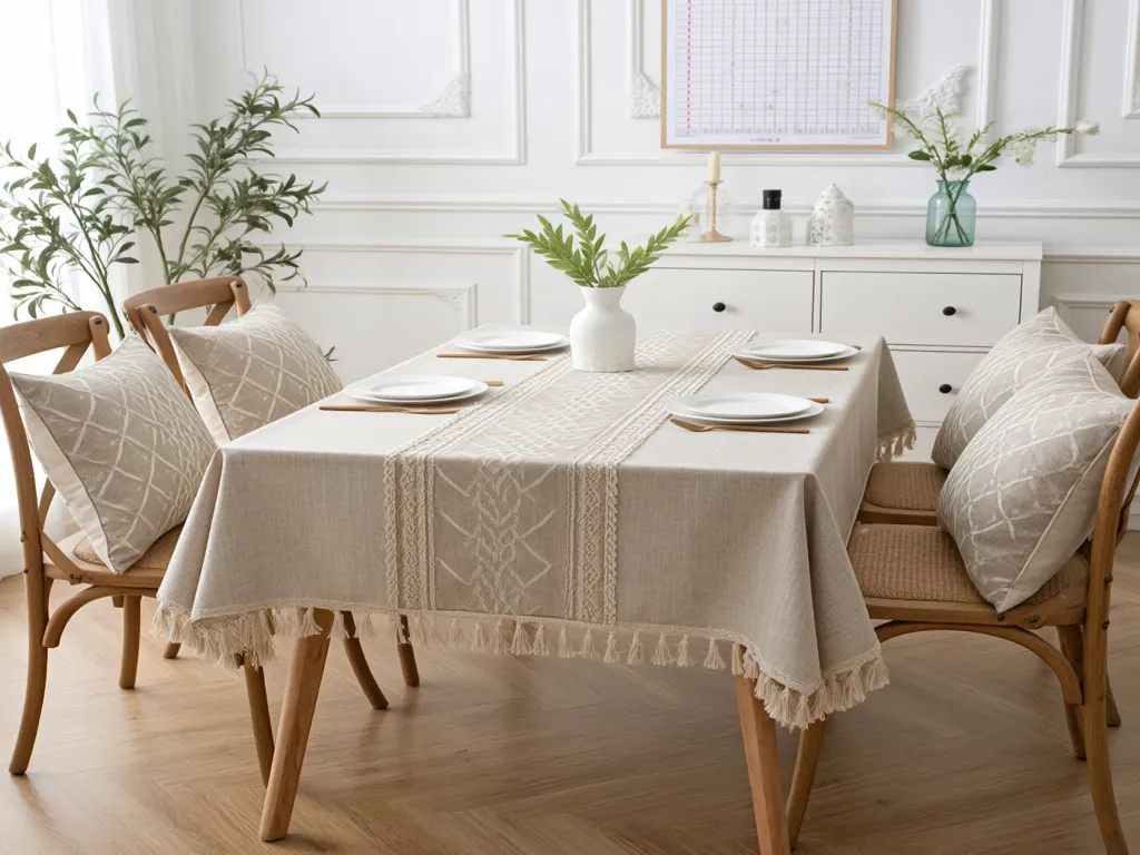 Decorative linen table runner with fringe details
