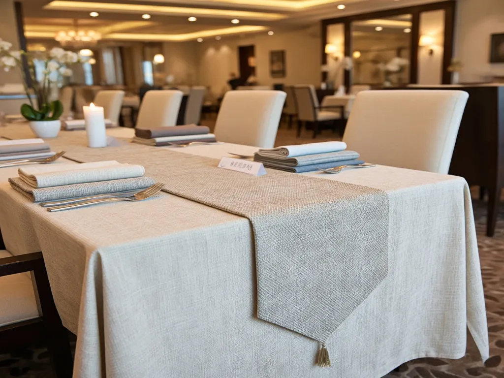 Elegant linen table runner on a dining table
