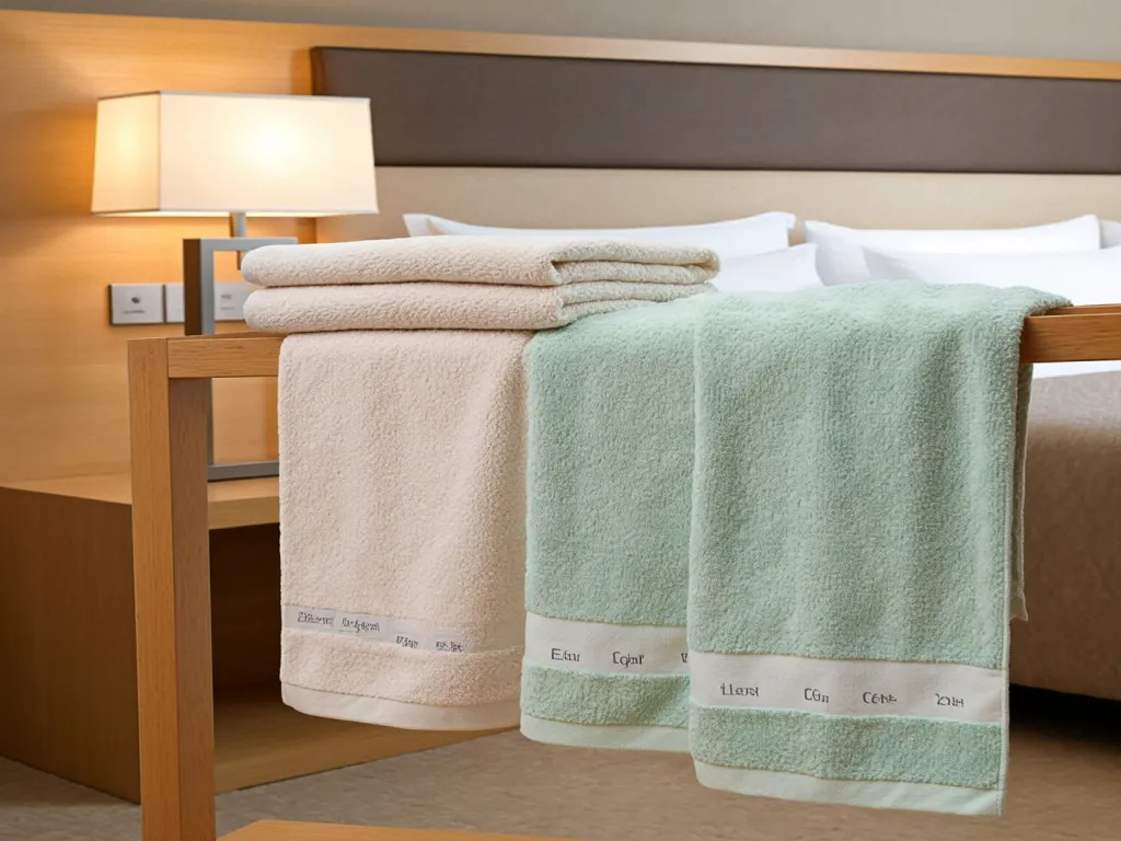 Neatly arranged towels in a hotel room