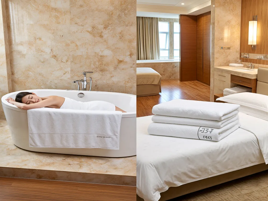 A guest using a white towel in a luxury hotel setting