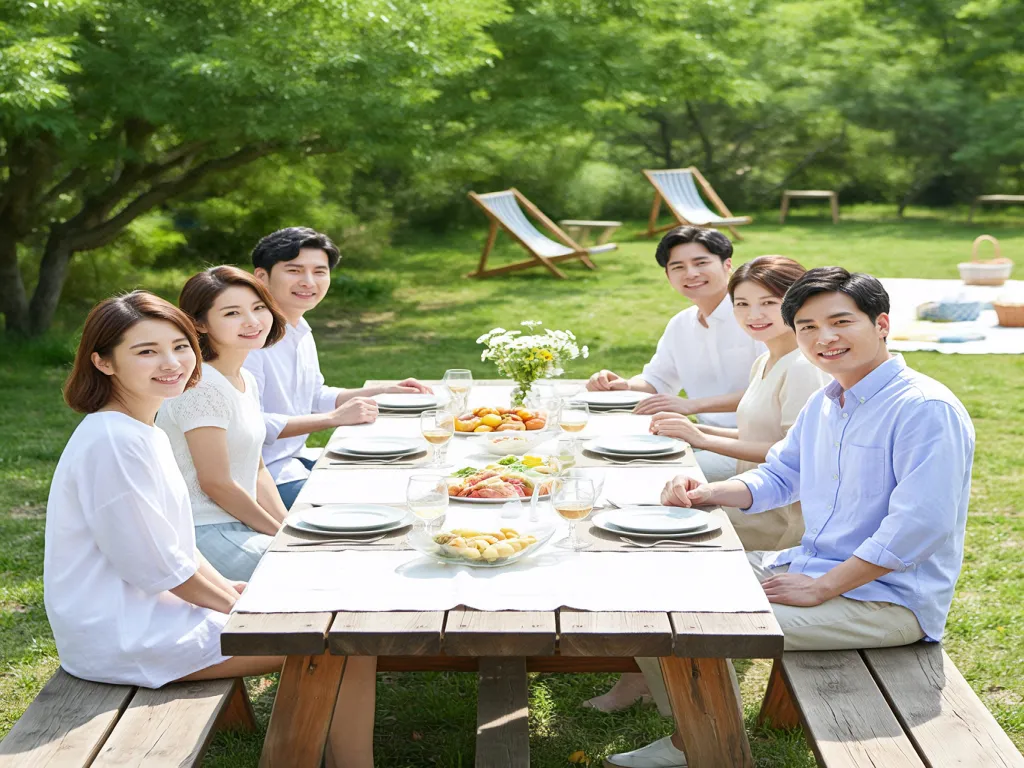 Outdoor dining with table linen and fresh food