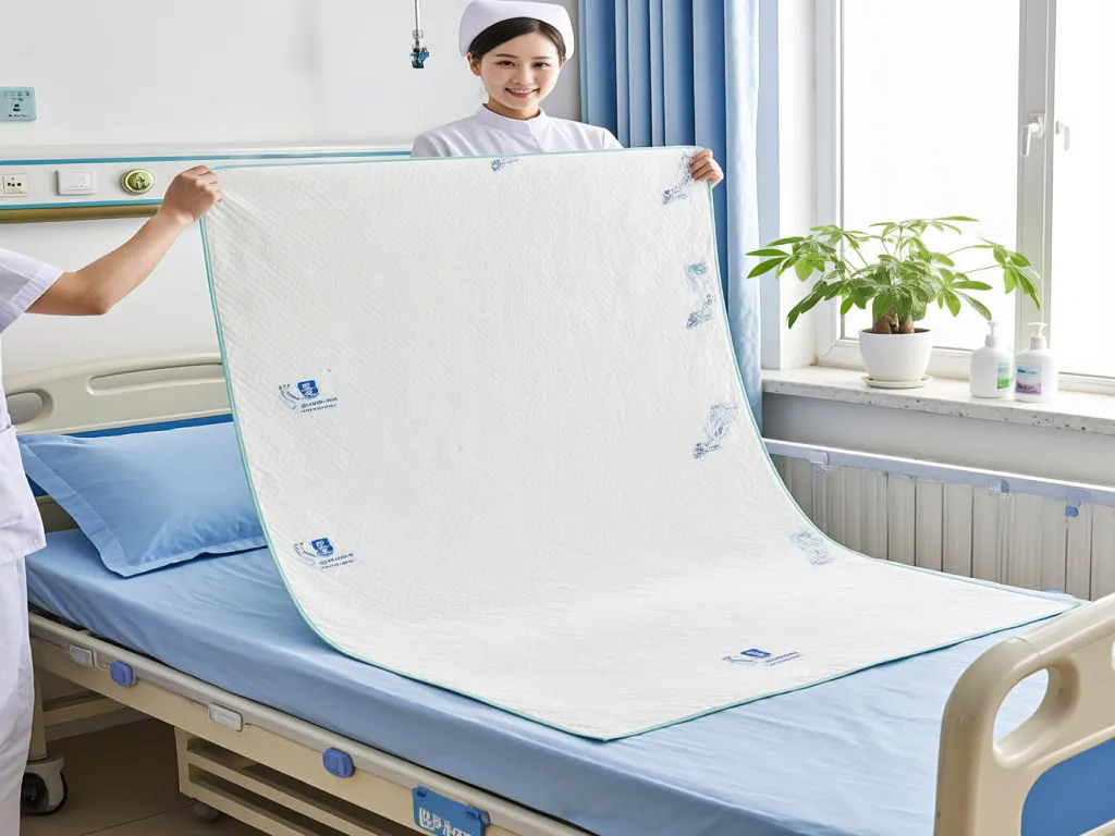 Nurses displaying a hospital bed sheet