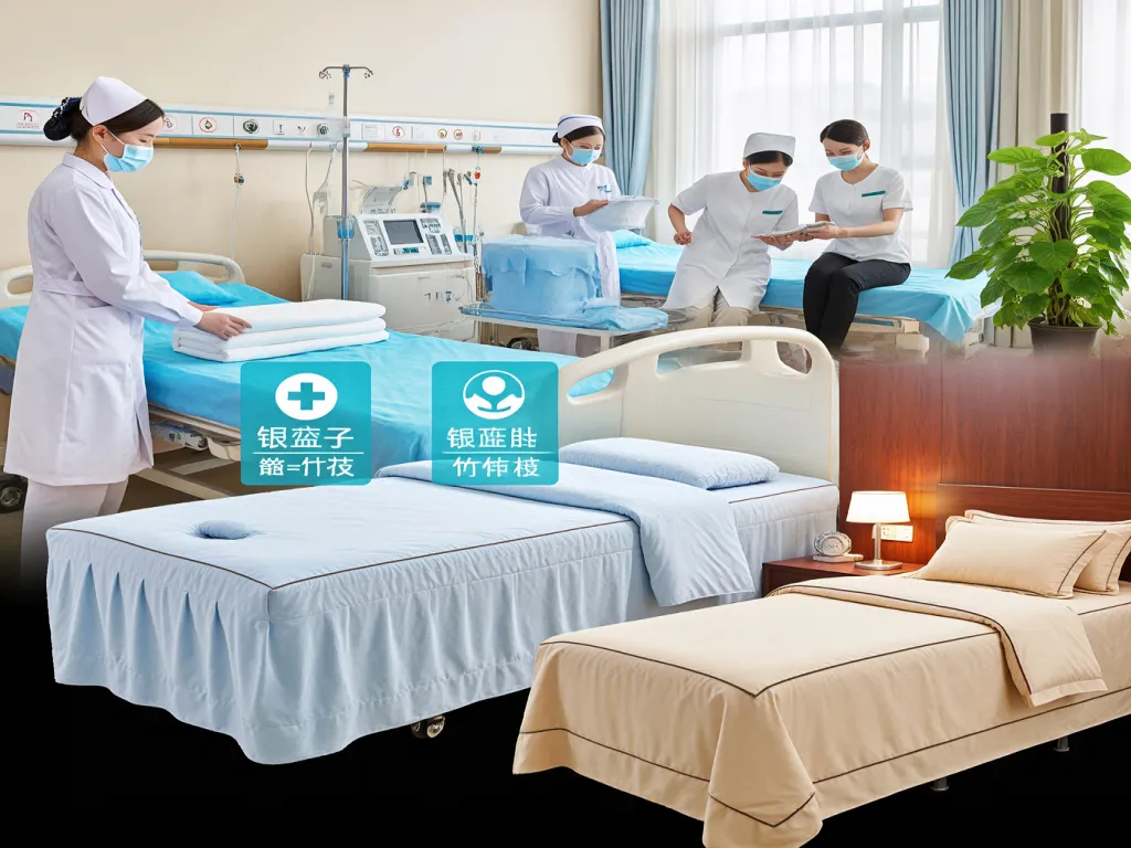 Hospital bed sheets in use by medical staff
