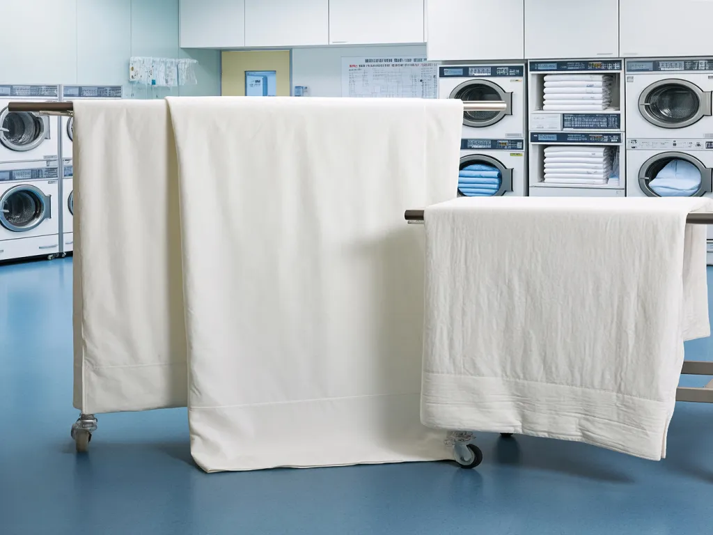 Hospital bed sheets in a laundry facility