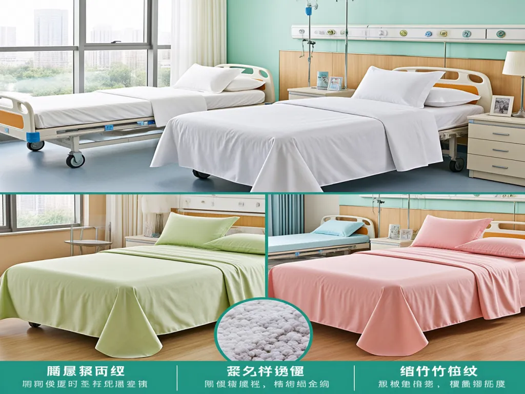 Variety of hospital bed sheets in different colors and textures
