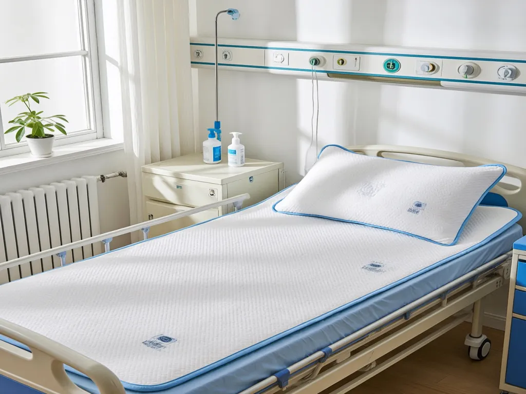 A hospital bed with clean white bedding supplies