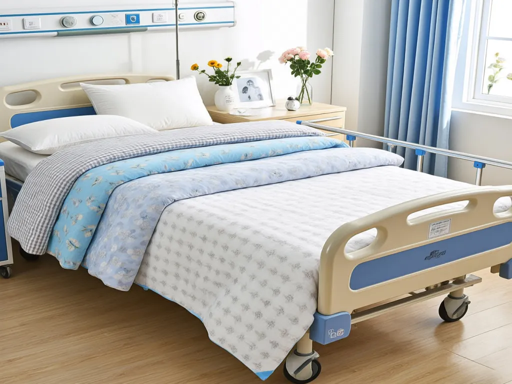 Hospital bed with neatly made bed sheet