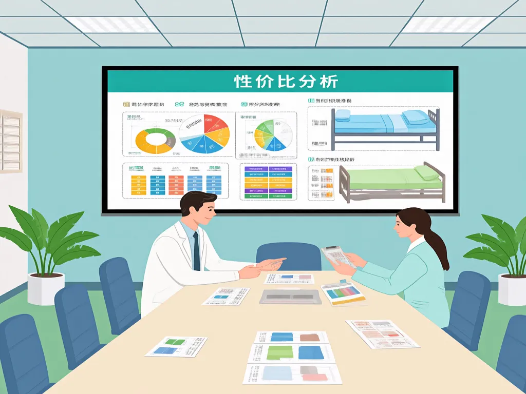 Doctors analyzing hospital bedding supplies data in a meeting