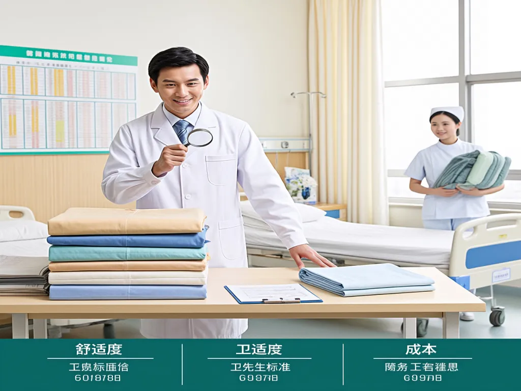 A doctor examines hospital bedding supplies on a table