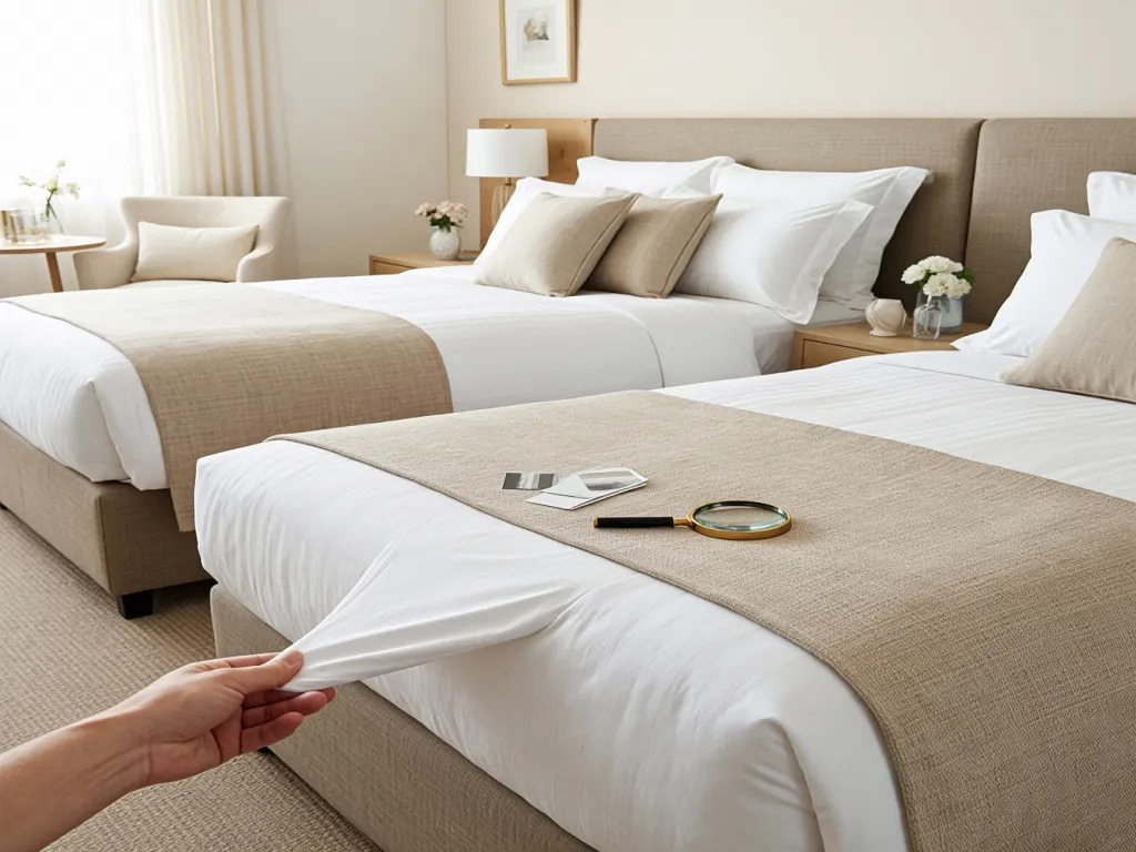 Two hotel beds with neatly arranged luxury linens