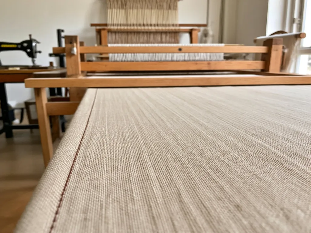 Close-up of linen cloth table fabric weaving