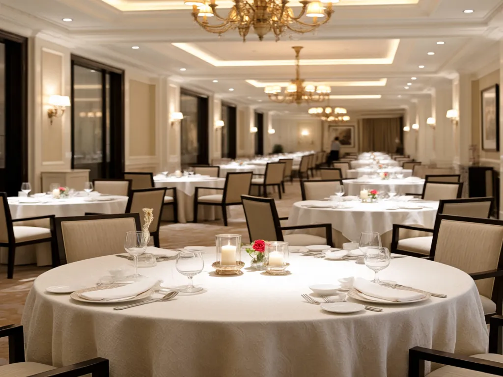 Elegant dining setting with linen cloth table