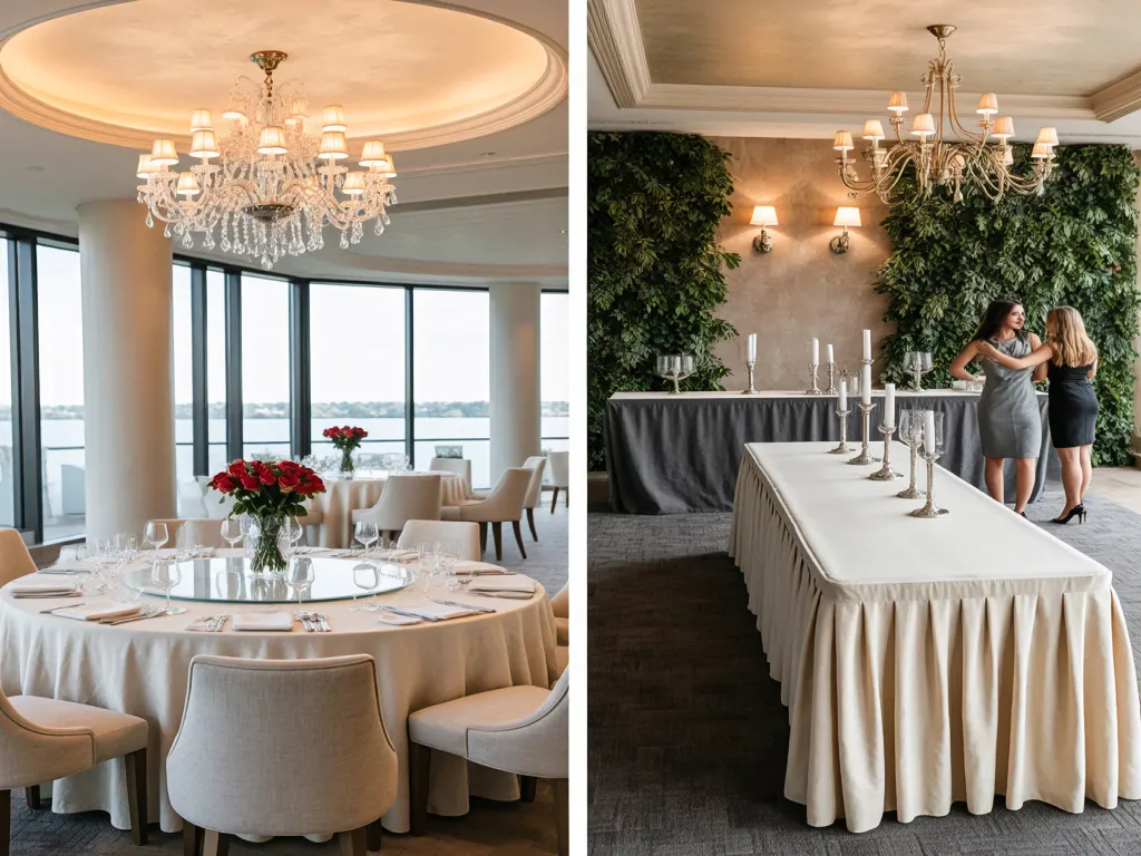 Luxury venue showcasing linen cloth tables