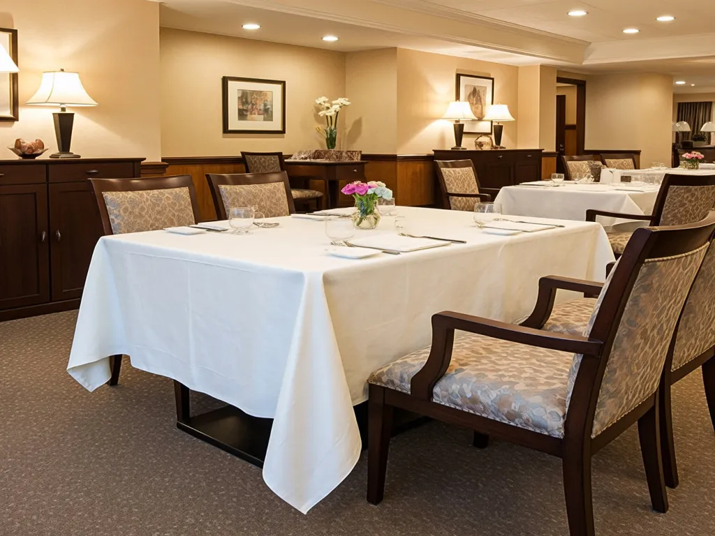 Elegant dining setting with white table linens