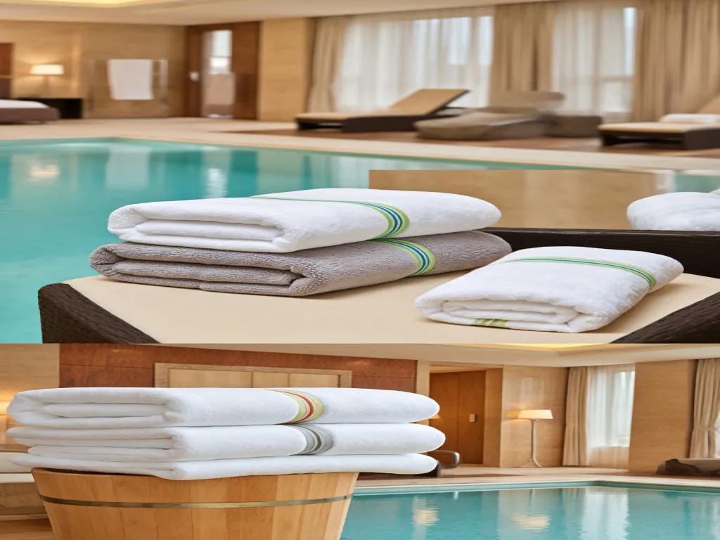 Luxury hotel towels placed by a swimming pool