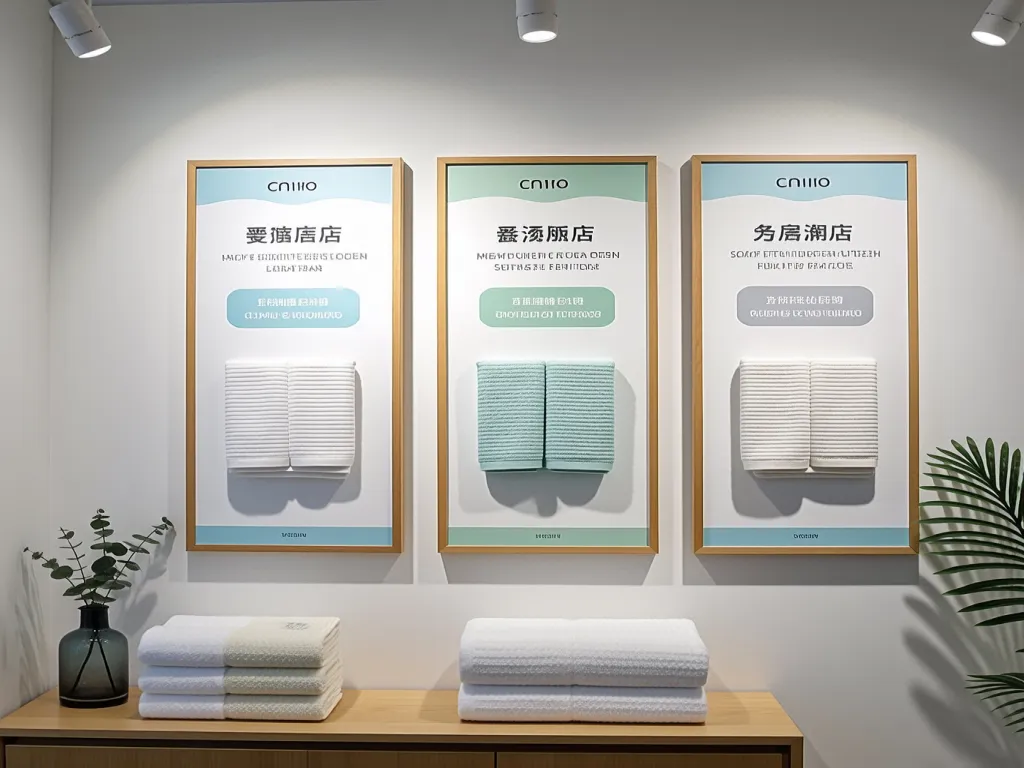 Display of hotel towels with brand labels