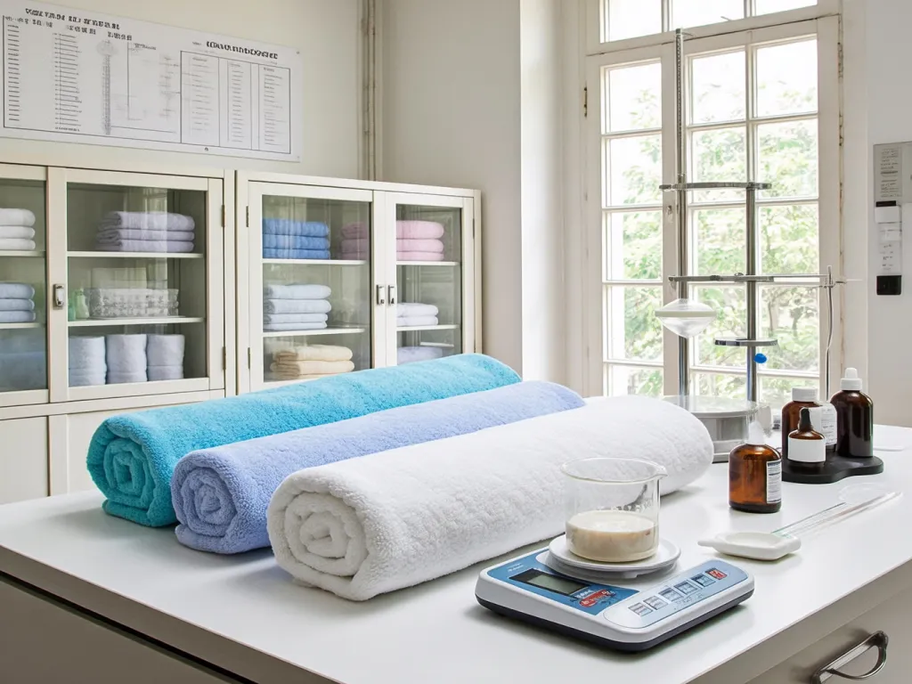 Towels with absorbency test chart in the background
