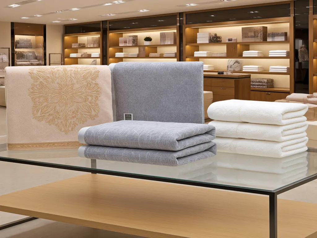 Display of various hotel towels in a store