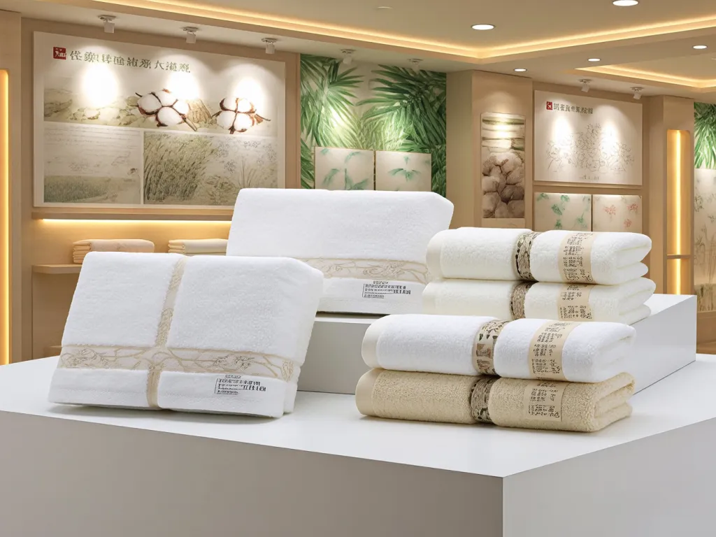 Elegant display of white hotel towels in a retail setting