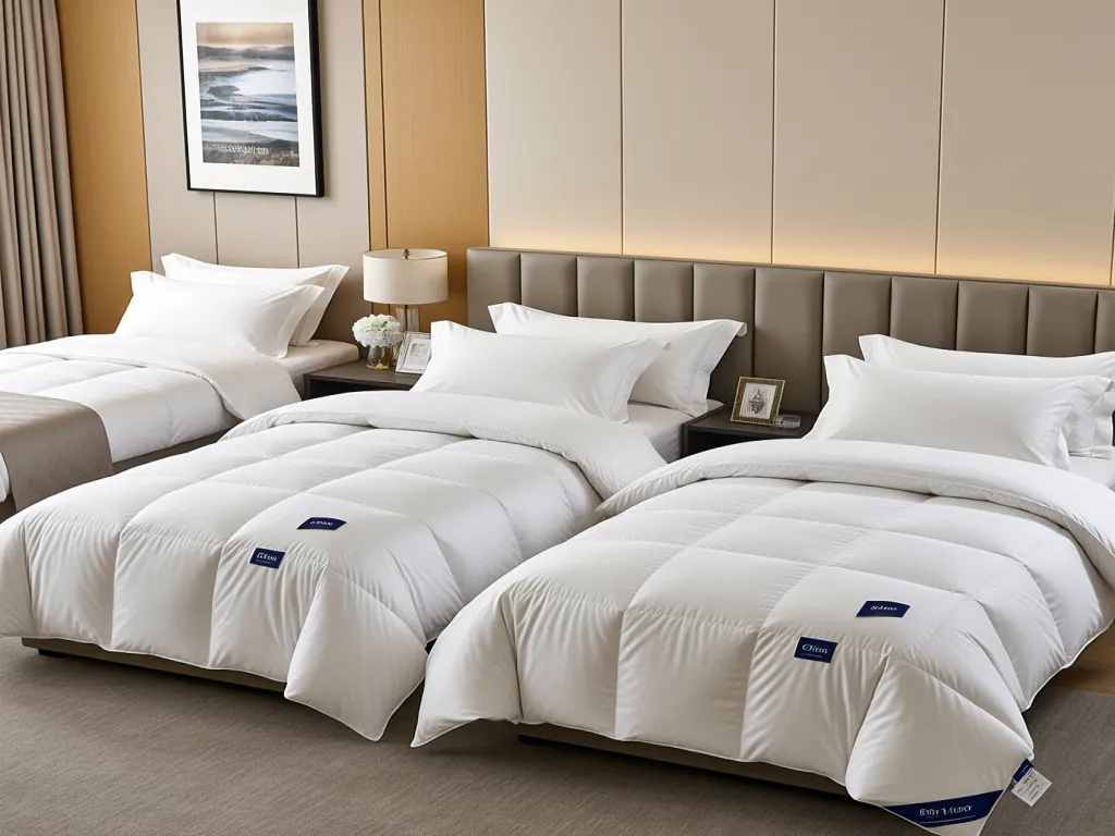 Three beds with white hotel duvet covers in a modern room