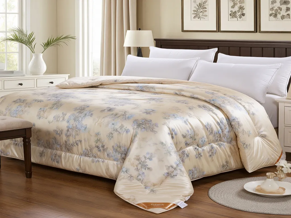 Hotel duvet with floral pattern in a cozy bedroom