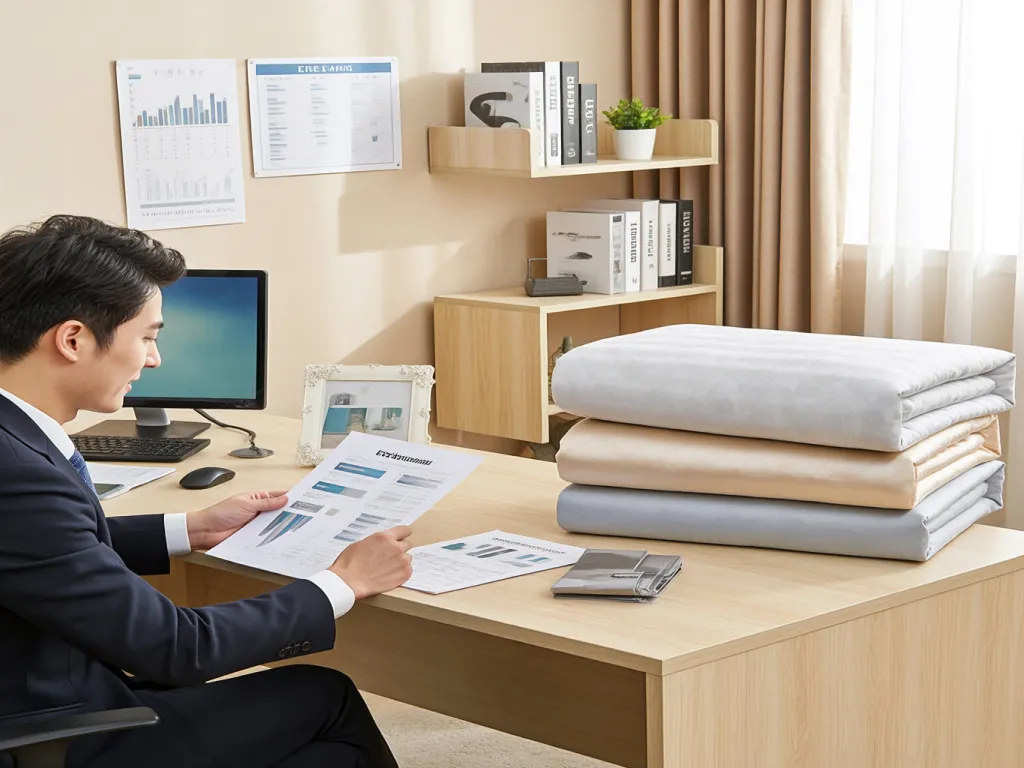 Professional reviewing hotel duvet sets at a desk
