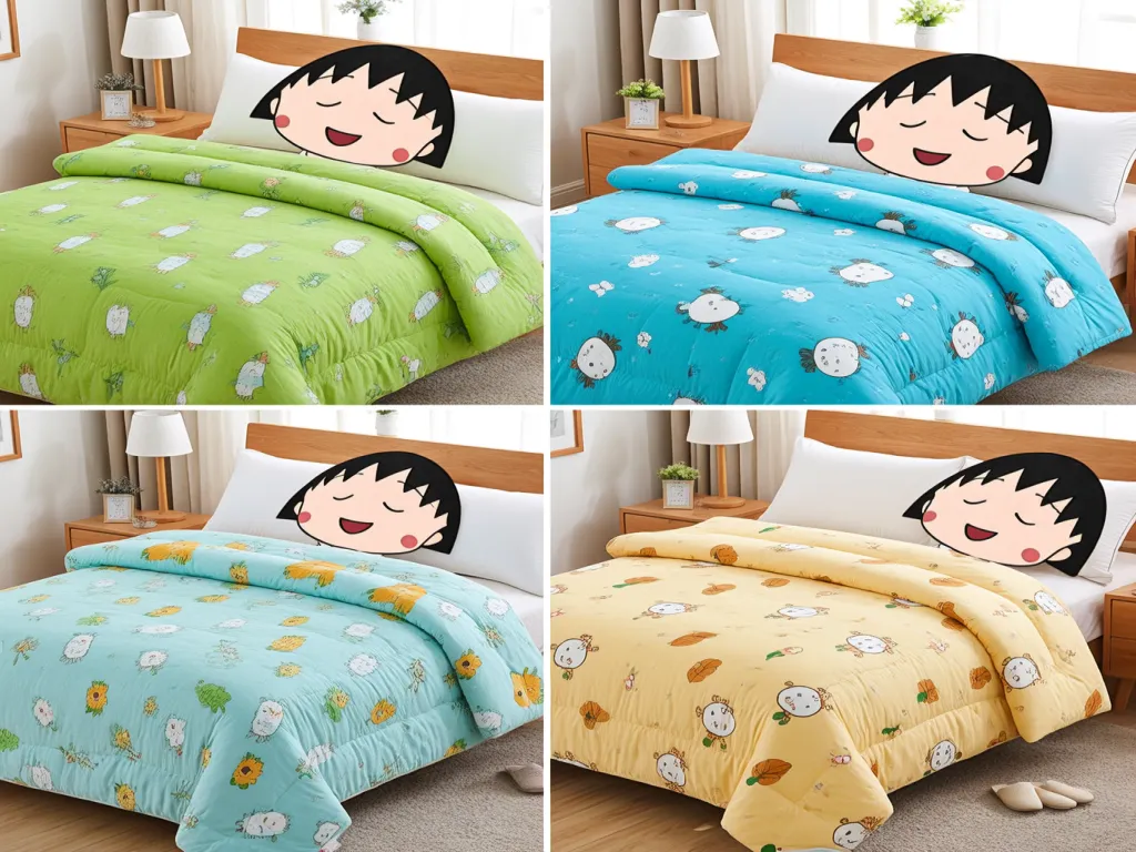 A collection of cartoon-themed duvet inserts on beds
